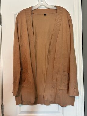 Light Brown Open Front Cardigan Sweater Beautiful Buttons Size Large 70% Viscose